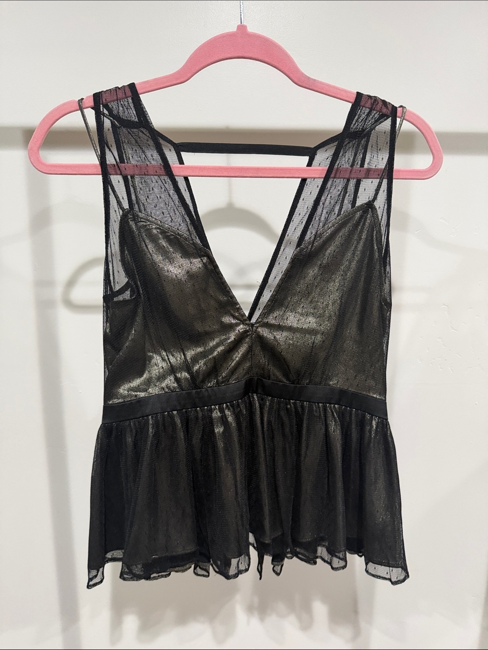 Express Black Sheer Mesh Peplum Tank Top
